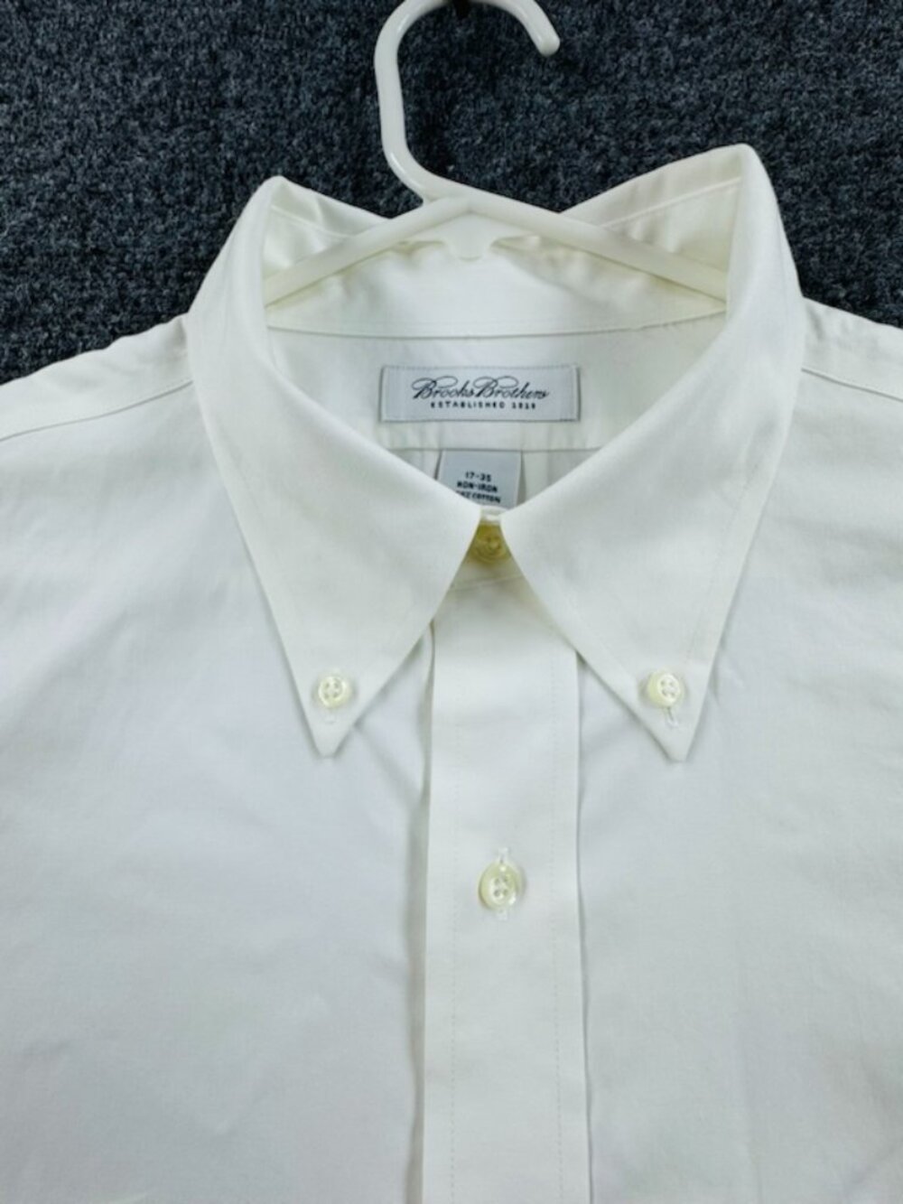 Brooks Brothers Mens White 17 35 Non-Iron Button-Down Long Sleeve Pocket Solid